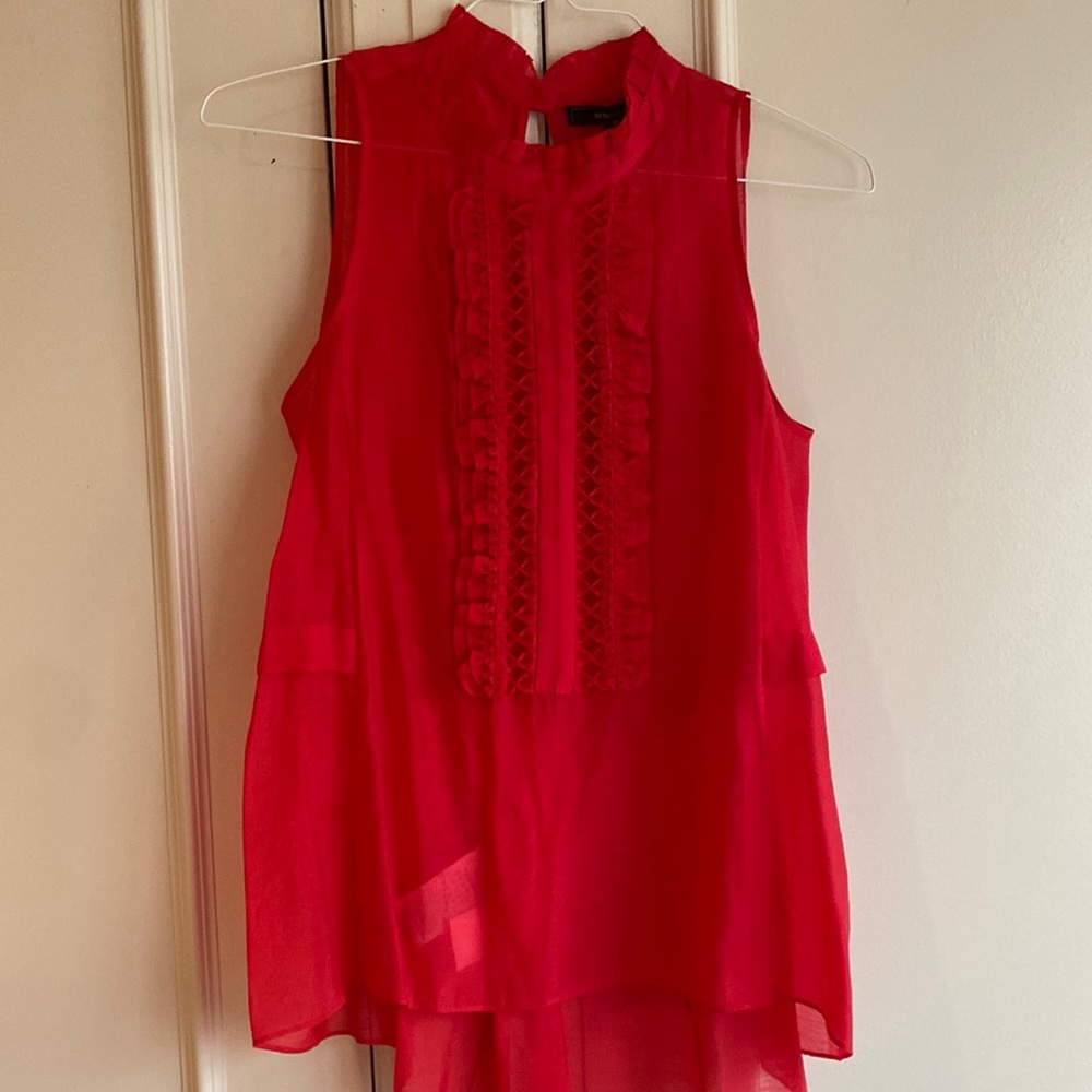 NWT BCBGMaxazria “Teddy” sleeveless shirt in poppy color, size S